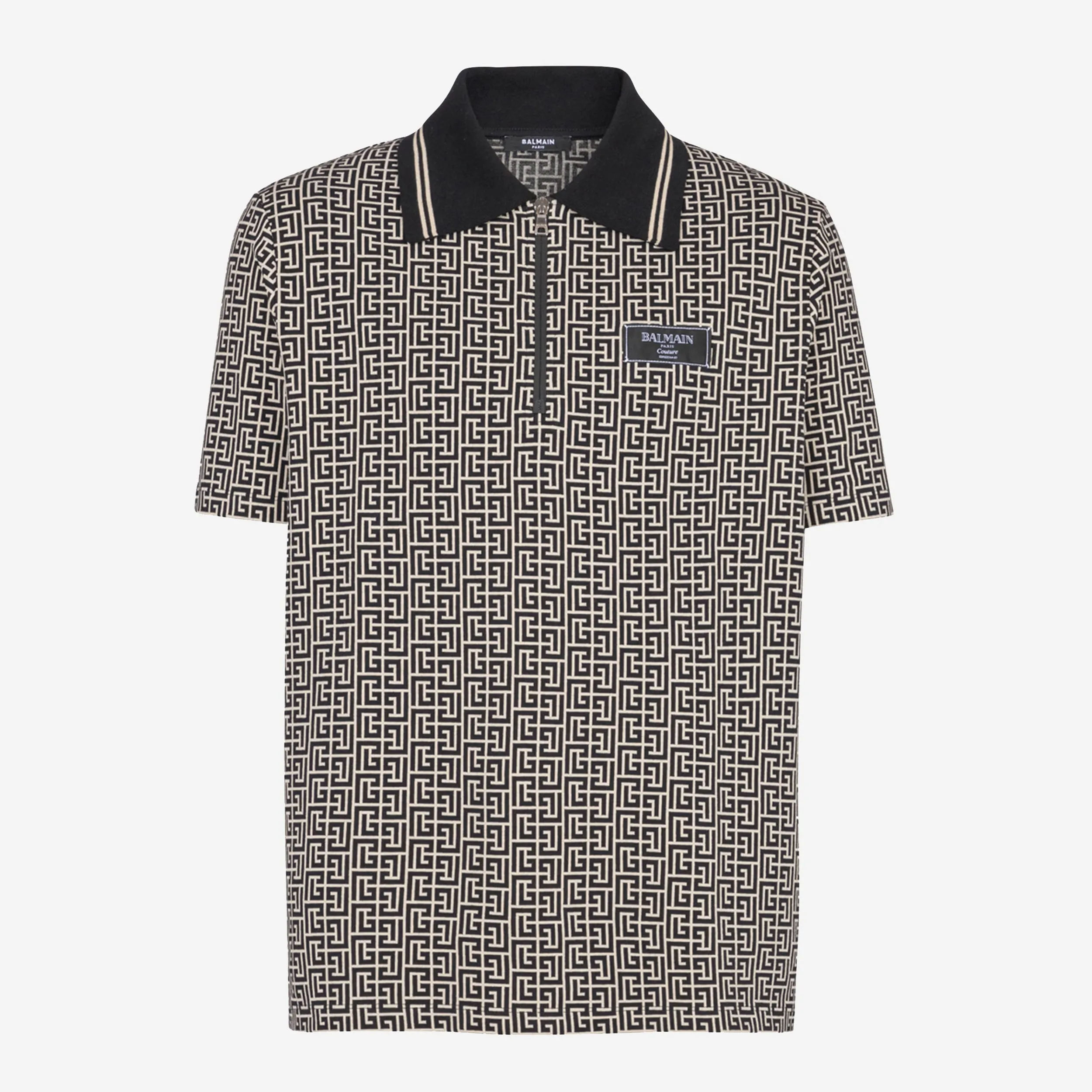 Balmain PB Labyrinth Jacquard Zip Polo Shirt