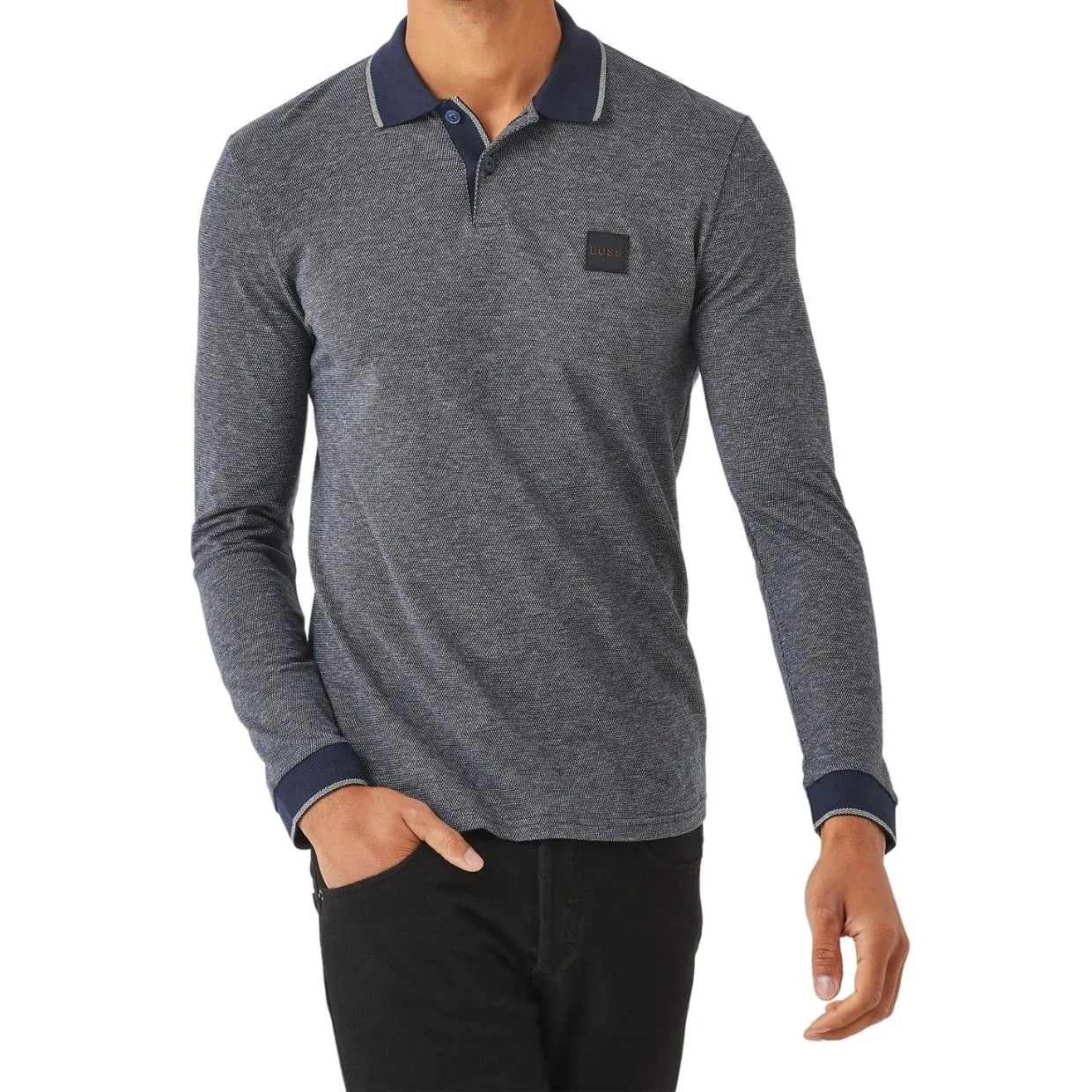 BOSS Blue Pegreat Long Sleeve Polo Shirt