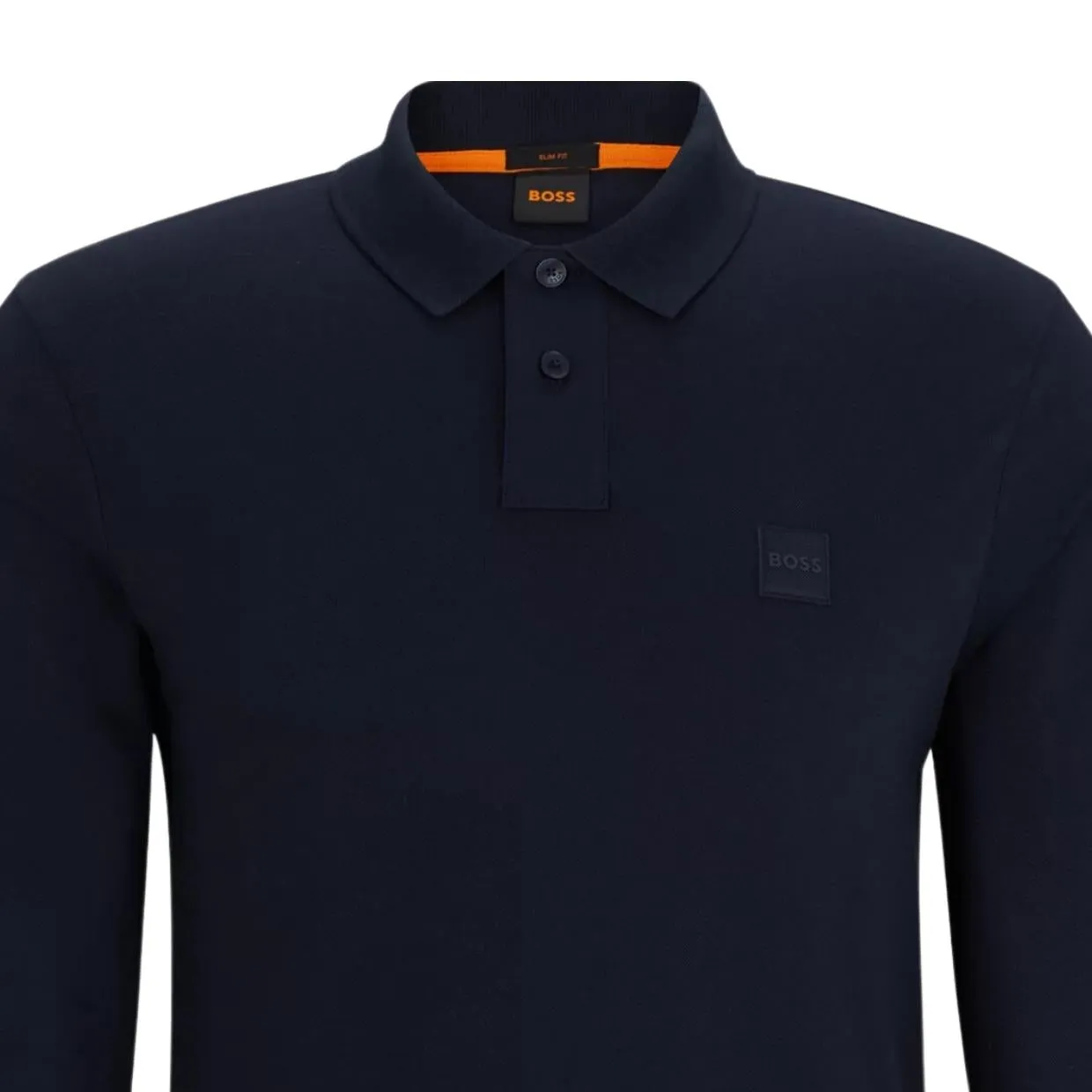 BOSS Logo Patch Passerby Long Sleeve Navy Polo Shirt