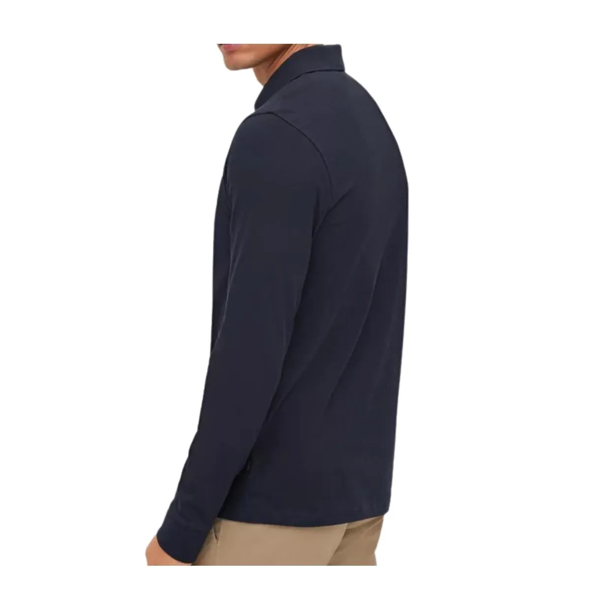 BOSS Passerby Logo Patch Long Sleeve Navy Polo Shirt