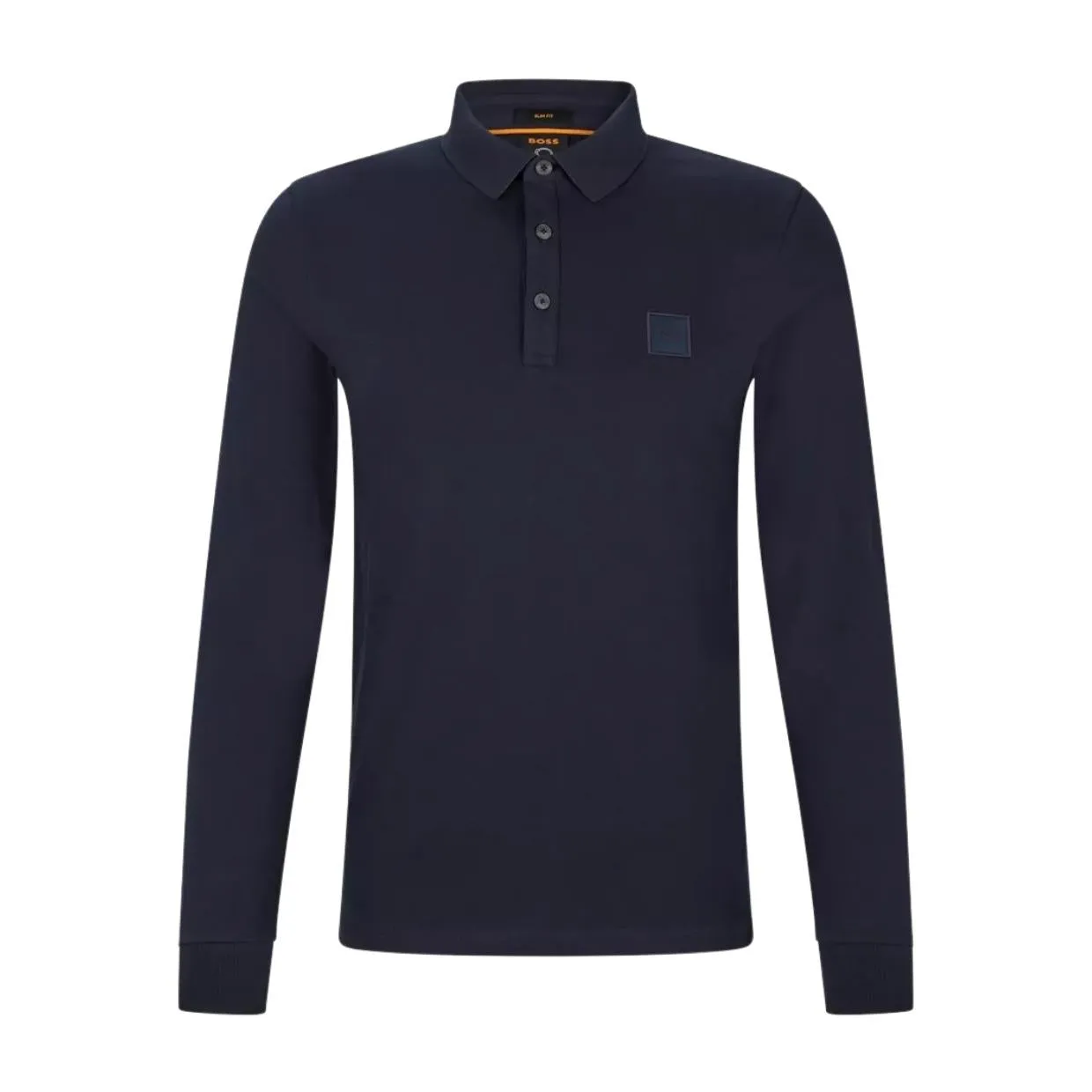 BOSS Passerby Logo Patch Long Sleeve Navy Polo Shirt