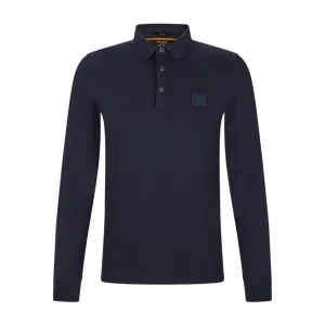 BOSS Passerby Logo Patch Long Sleeve Navy Polo Shirt