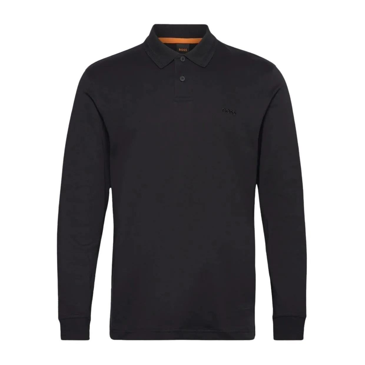 BOSS Pe Interlock Long Sleeve Black Polo Shirt