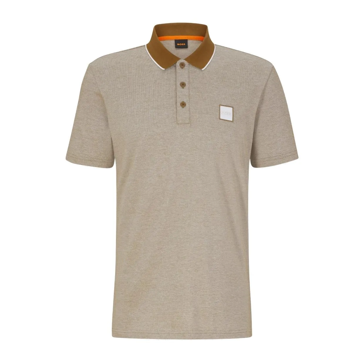 BOSS PeOxford Logo Badge Beige Polo Shirt