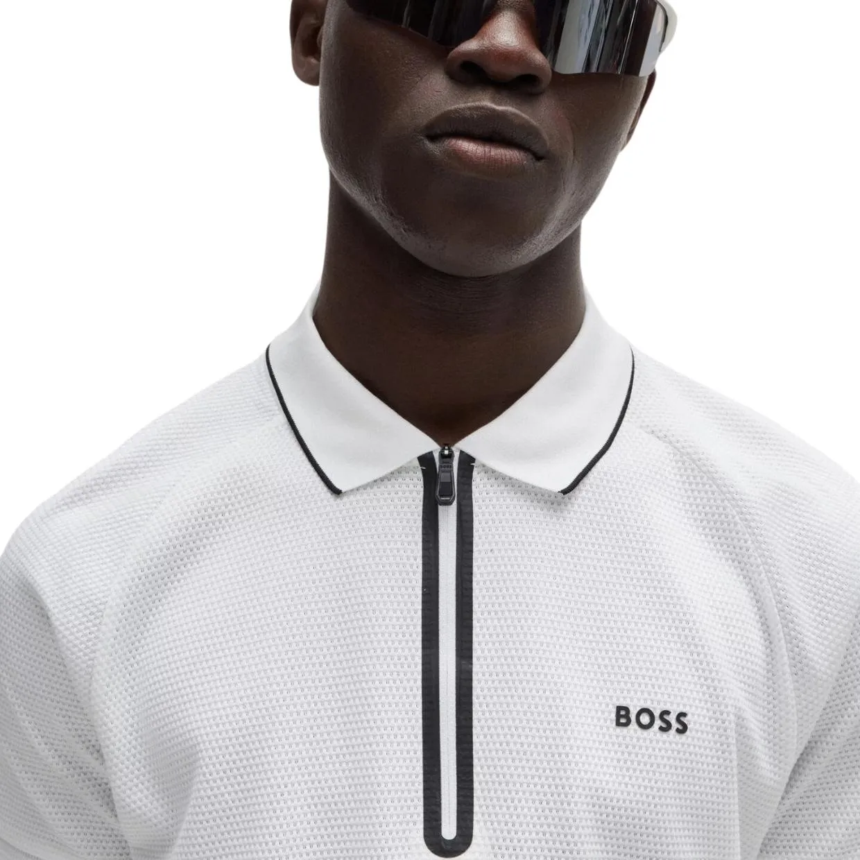 BOSS Philix Contrast Logo White Half Zip Polo Shirt