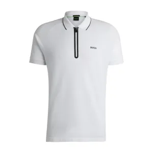 BOSS Philix Contrast Logo White Half Zip Polo Shirt