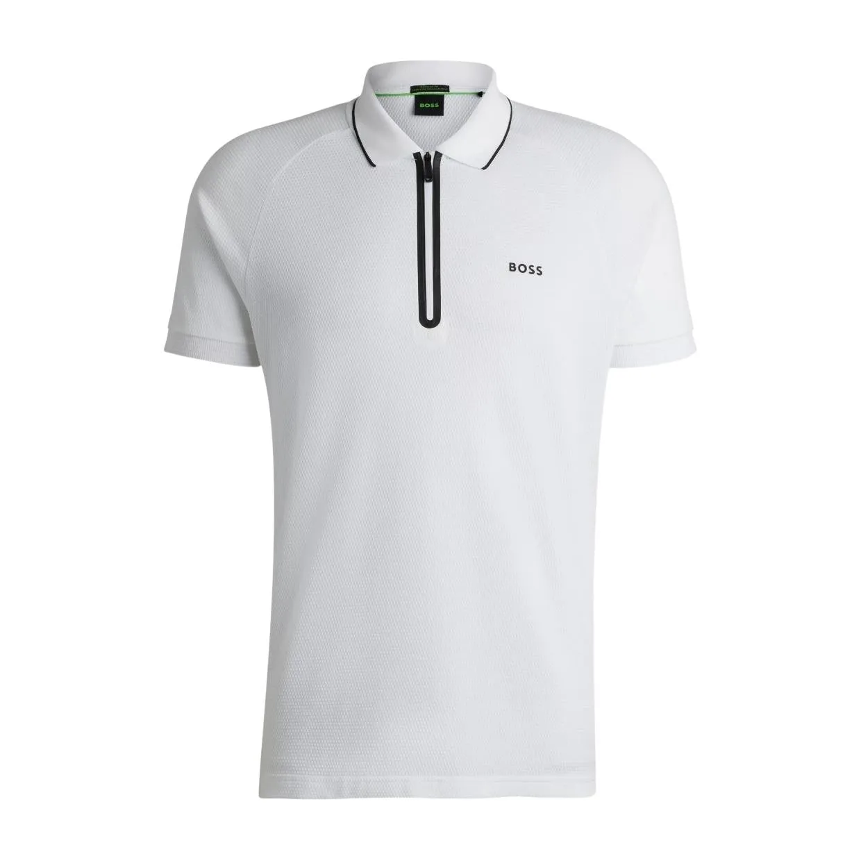 BOSS Philix Contrast Logo White Half Zip Polo Shirt