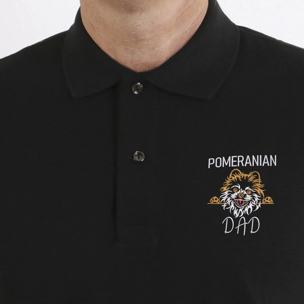 Custom Pomeranian Dog Dad Embroidered Polo Shirt, Personalized Polo Shirt with Dog Name, Best Gifts For Pomeranian Lovers