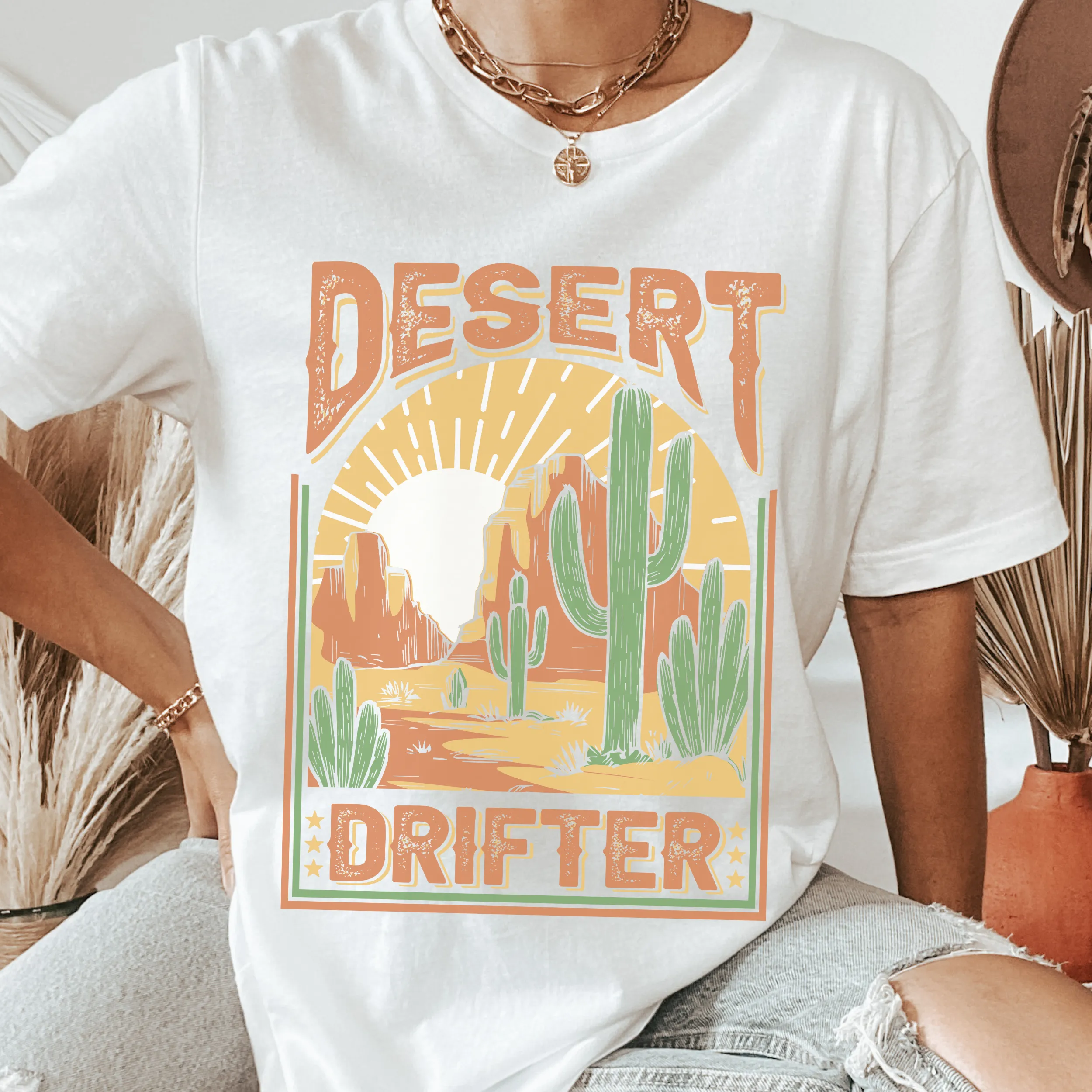 Desert Drifter Comfort Colors® Unisex Garment-Dyed T-shirt in Green, Yam, Mustard, White Distressed Desert Design