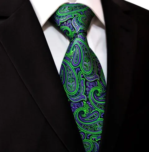 Green and Purple Paisley Silk Necktie