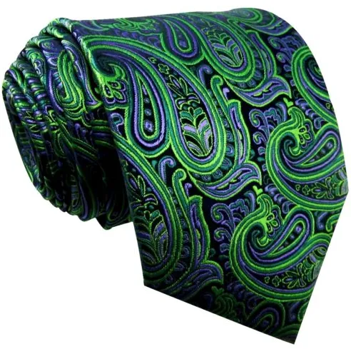 Green and Purple Paisley Silk Necktie