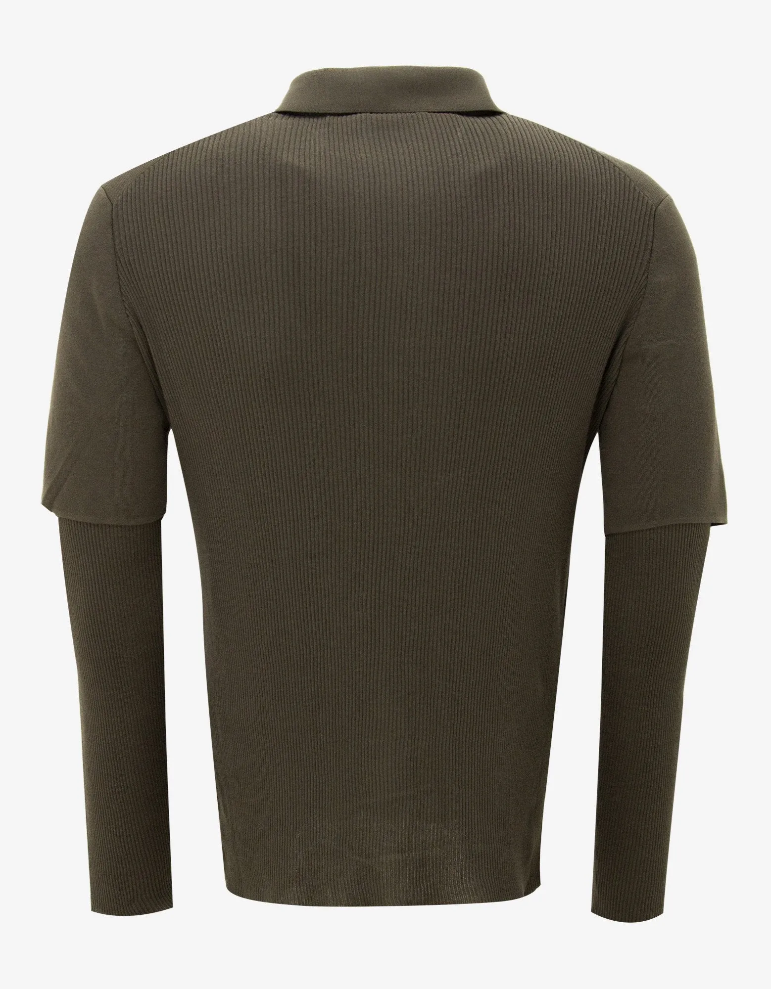 Khaki Polo T-Shirt with Ribbed Inserts -