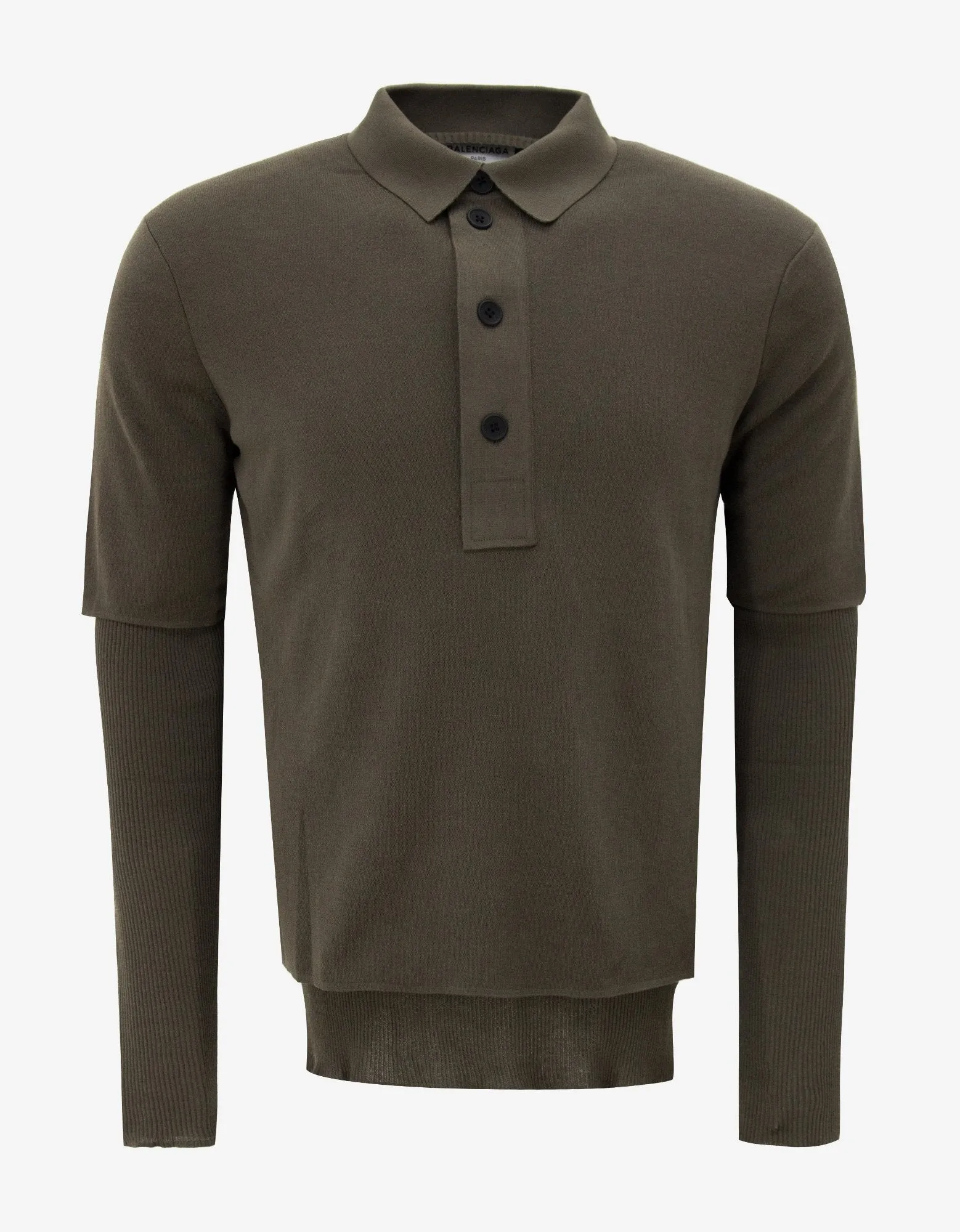 Khaki Polo T-Shirt with Ribbed Inserts -