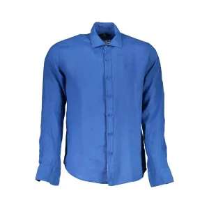 La Martina Blue Linen Men Shirt