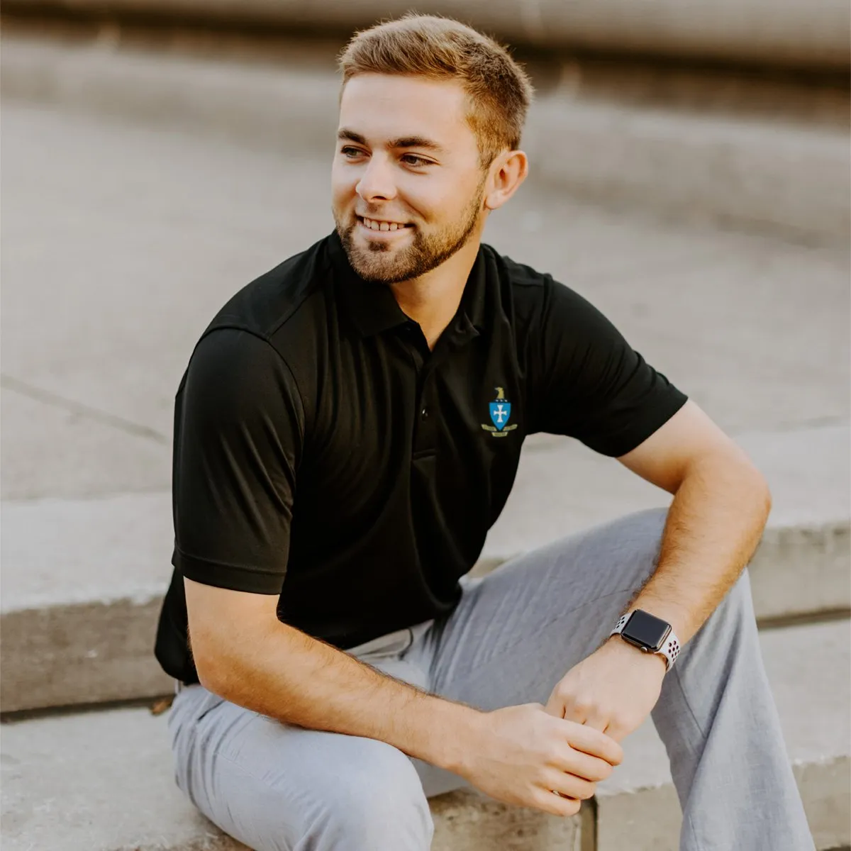 Lambda Chi Crest Black Performance Polo