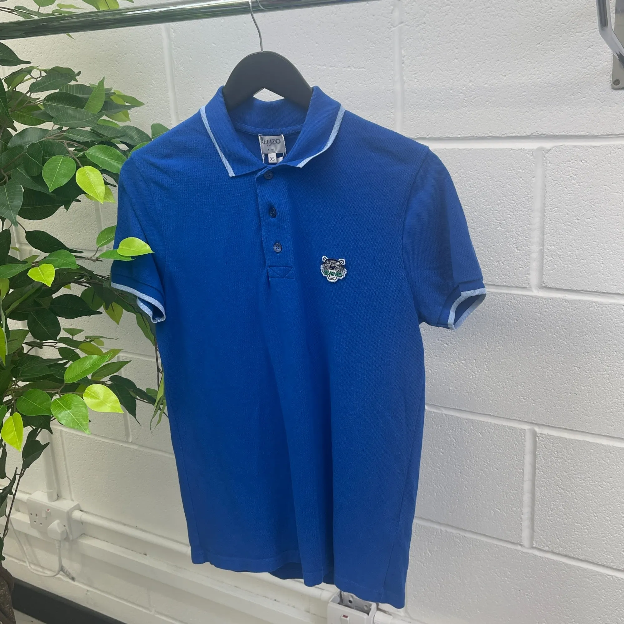 Men's Embroidered Tiger Polo Shirt Blue Size XS