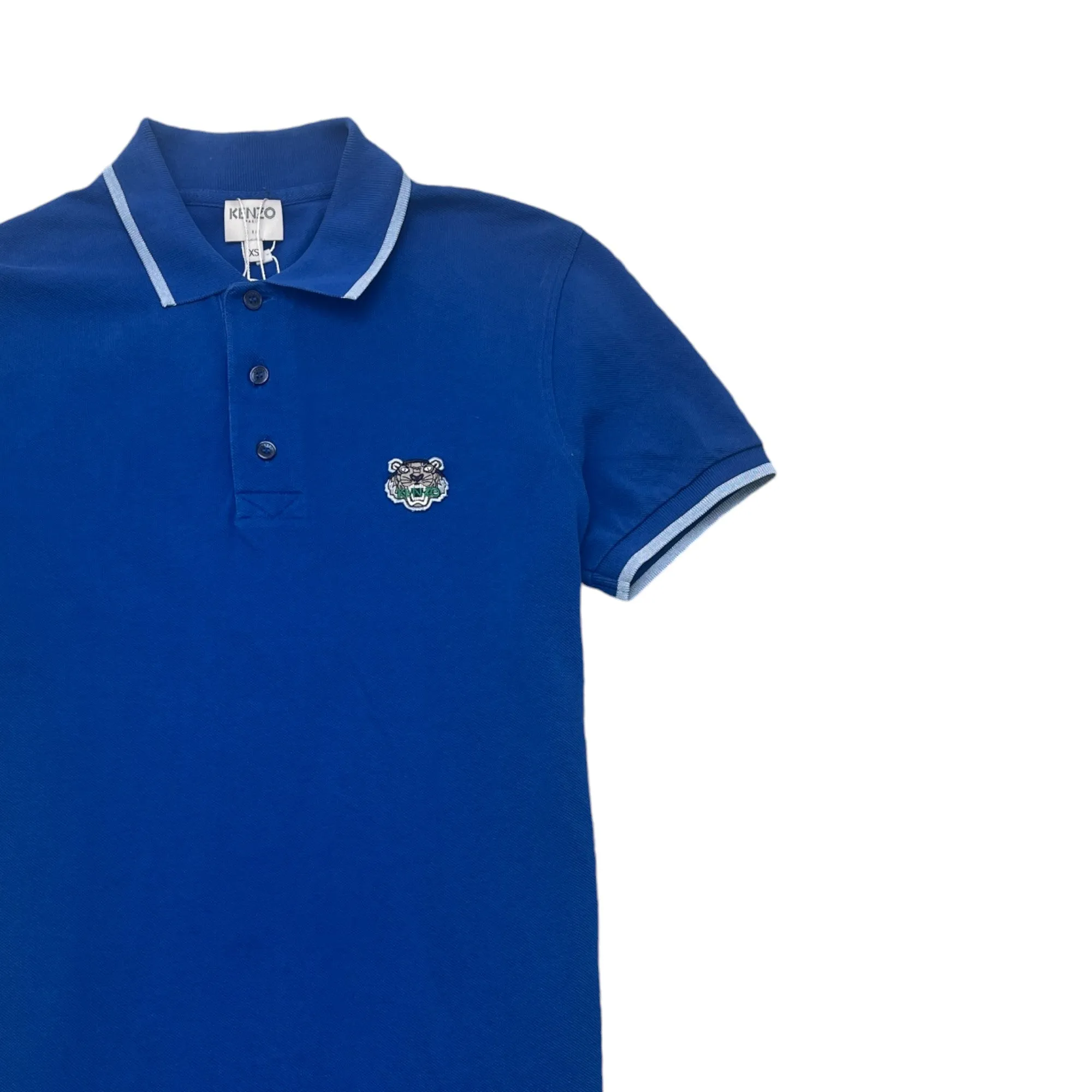 Men's Embroidered Tiger Polo Shirt Blue Size XS