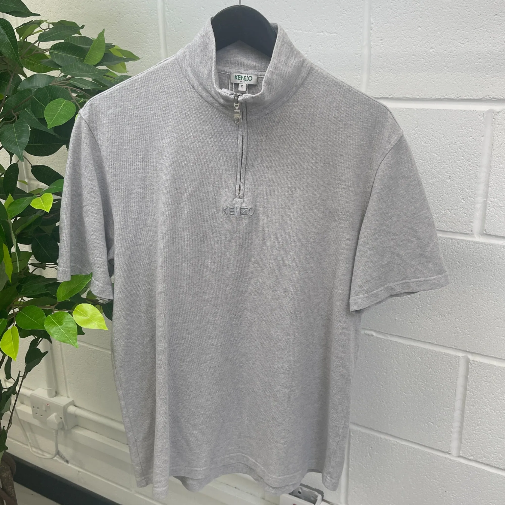 Men's Quarter Zip Polo Shirt Grey Size S