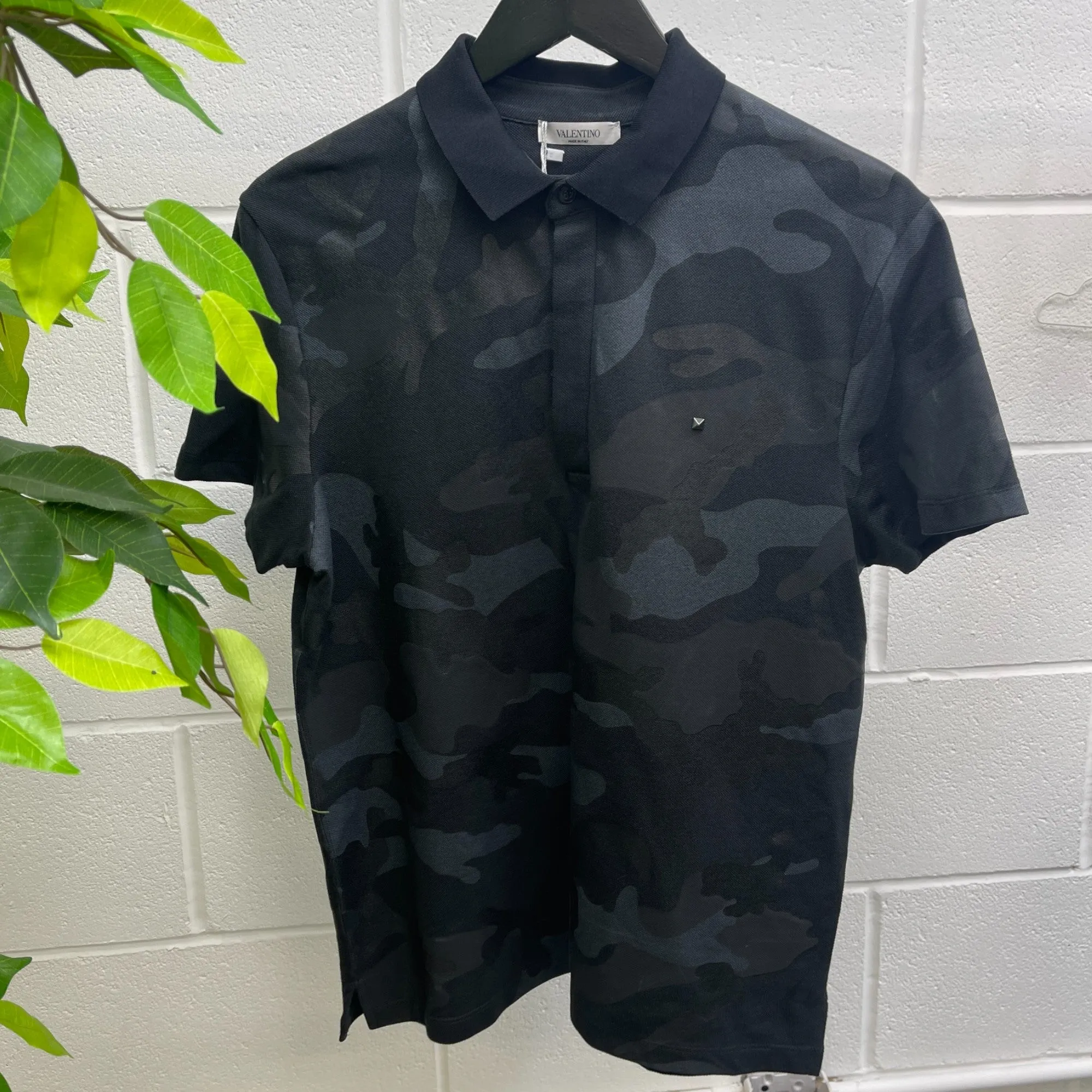 Men's Rockstud Camoflauge Polo Shirt Black Size S