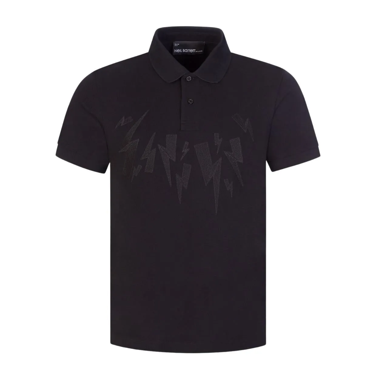 Neil Barrett Jumbled Embroidered Bolt Black Polo Shirt