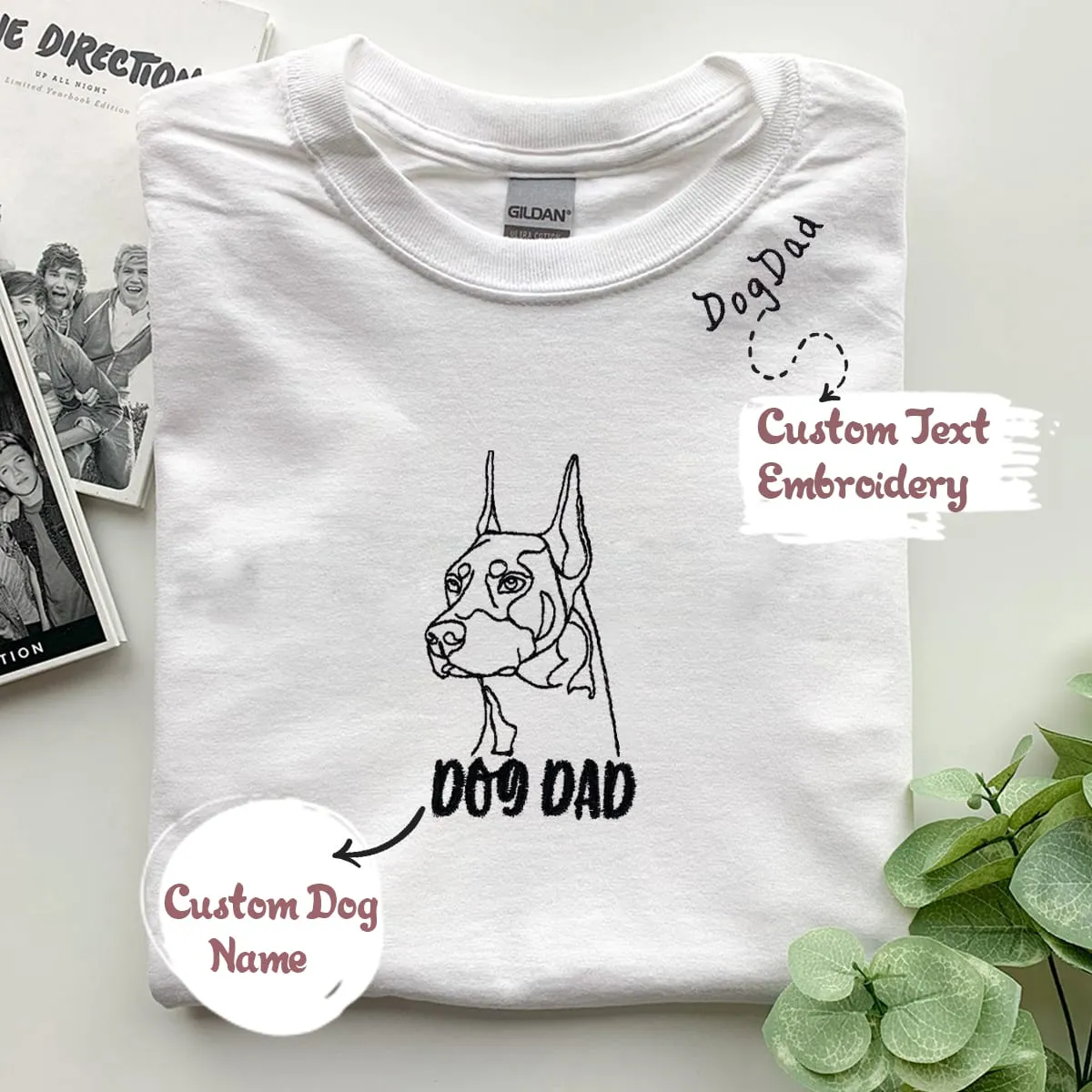 Personalized Doberman Dog Dad Embroidered Collar Shirt, Custom Shirt with Dog Name, Best Gifts For Doberman Lovers