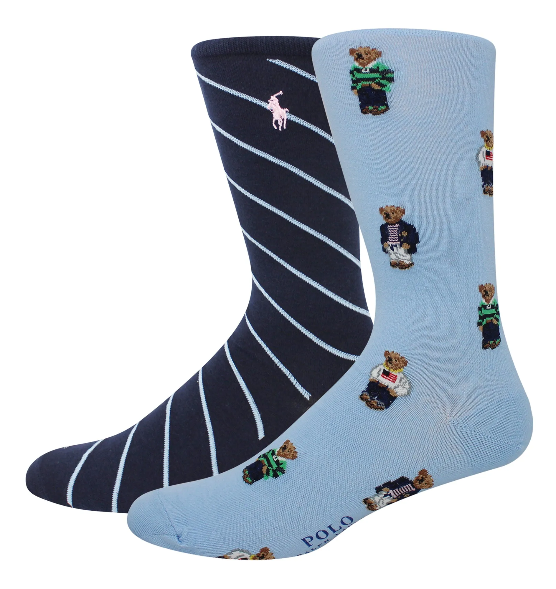 Polo Ralph Lauren Men's 2-Pack Assorted All Over Preppy Polo Bear Solid Dress Sock