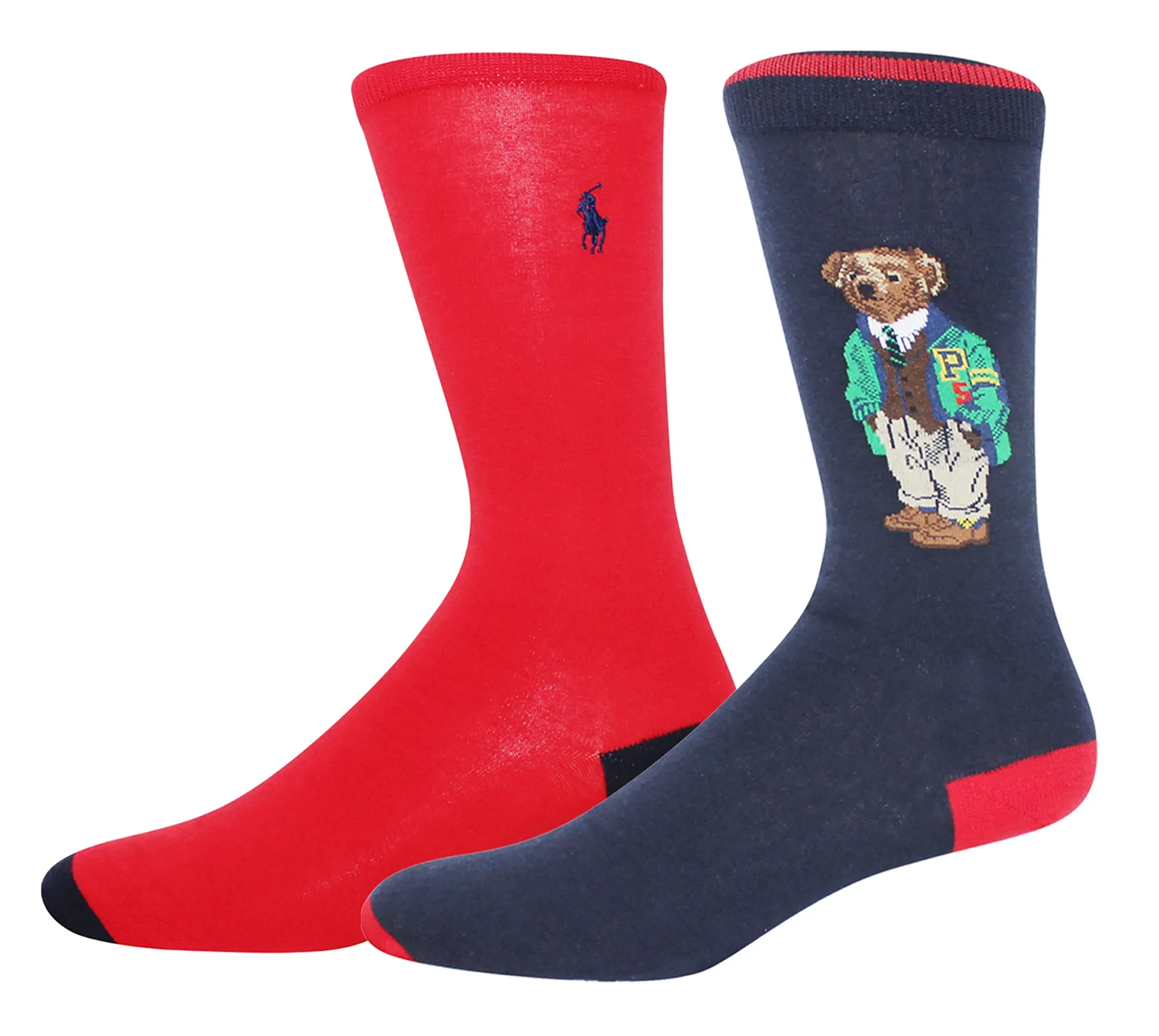 Polo Ralph Lauren Men's 2-Pack AssortedVarsity Polo Bear Solid Dress Sock