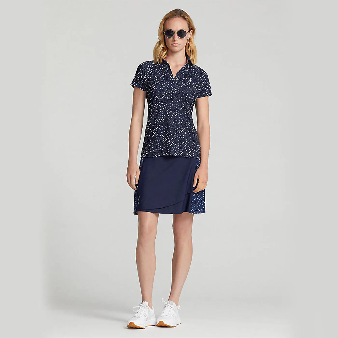 RLX Ralph Lauren Women's Printed Airflow V-Neck Golf Polo Shirt - French Navy Summer Night Stars