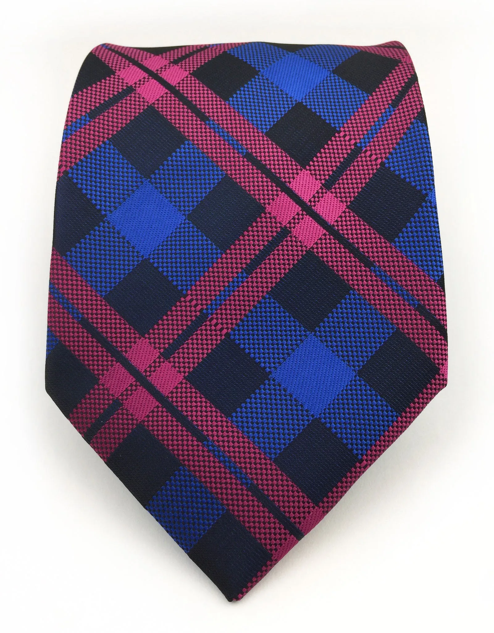 Royal Blue, Navy & Fuscia Plaid Tie