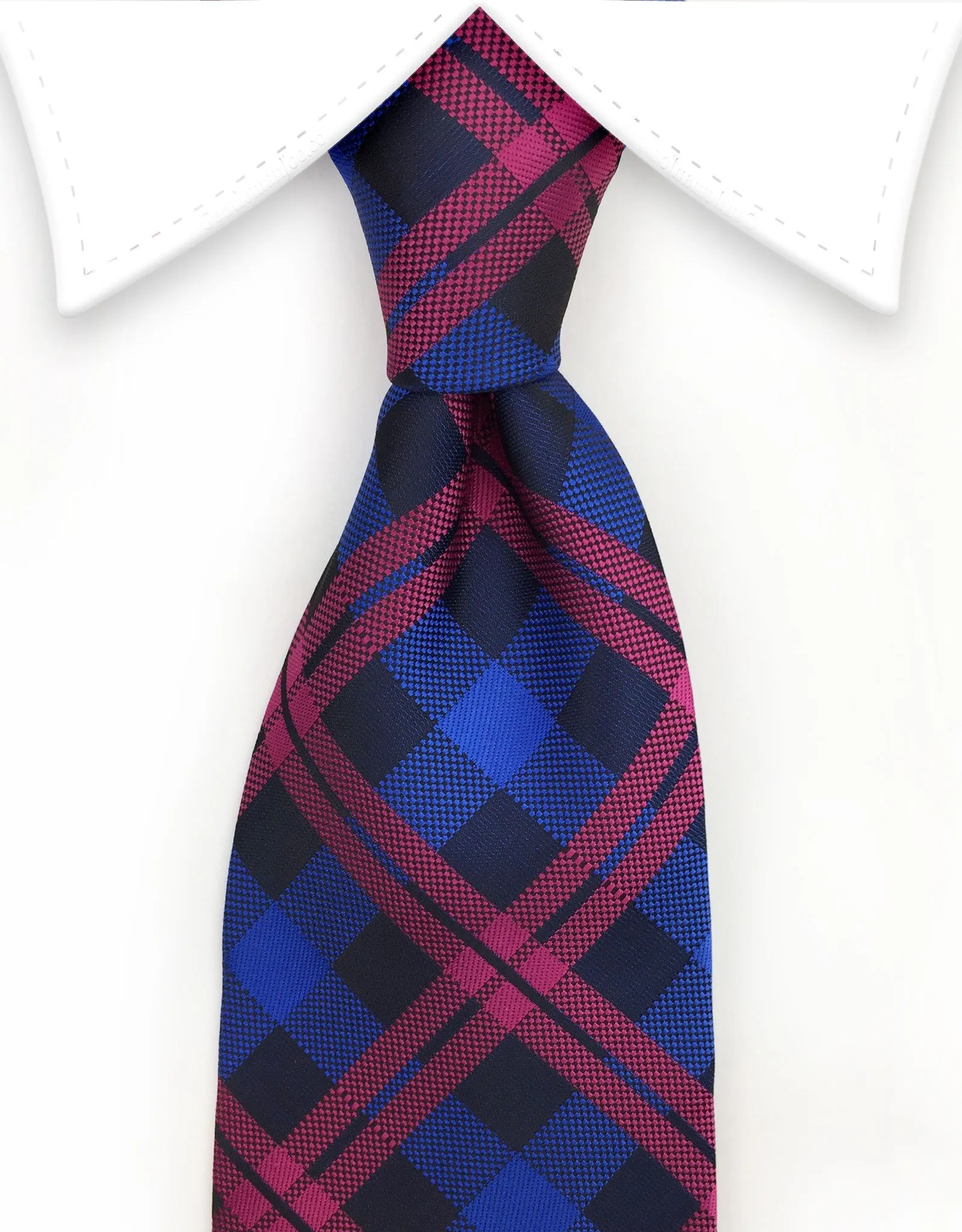 Royal Blue, Navy & Fuscia Plaid Tie