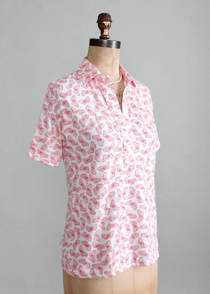 Vintage 1970s Butterfly Print Polo Shirt